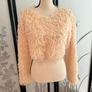 Zara NWT Crop Long Sleeve Faux Fur Sweater, Medium, Beige